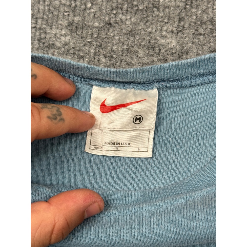 Vintage Nike Baby Tee Light Blue Ribbed Embroidered Script Logo Shirt Womens M - Picture 2 of 11